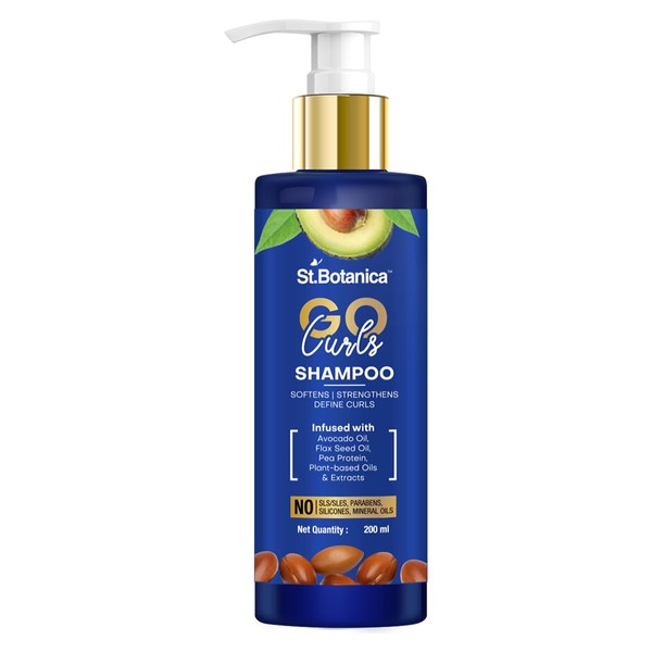 StBotanica GO Curls Hair Shampoo - With Avocado Oil, Flaxseed Oil, Pea Protein, No SLS/Sulphate, Paraben, Silicones, Colors, 200ml