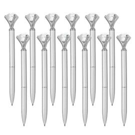 PATIKIL Black Ink Ballpoint Pen, 12 Pack Crystal Diamond Twist Metal Pen 1.0mm Medium Point for Note Taking Journaling, Silver Tone