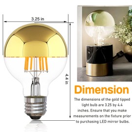 Half Chrome Light Bulb, Dimmable Gold Tipped Light Bulb 5000K Daylight, 6W LED (60 Watt Equivalent), G25 Globe Vintage LED Edison Bulb, Anti-Glare, Decorative Filament Bulb, E26 Base Pack of 6