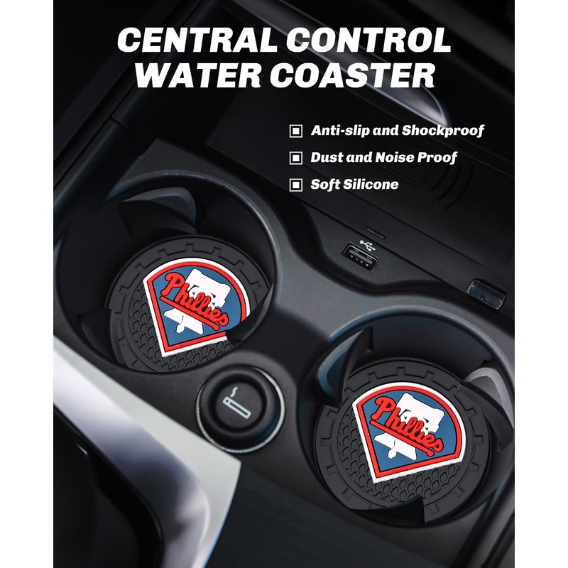 Car Cup Holder Coasters for Philadelphia Phillies Baseball Fans, Silicone