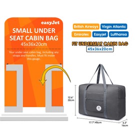 for Easyjet Airlines Cabin Bag 45x36x20 Underseat Foldable Travel Duffel Bag Holdall Tote Carry on Luggage Overnight for Women and Men 25L (Grey)
