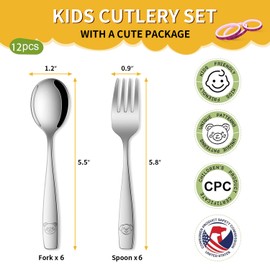 DEHOV Toddler Eating Utensils Set,Set of 12 Food Grade Stainless Steel Cutlery Sets for Kids,Dishwasher Safe Children Small Metal Spoons and Forks Flatware Sets