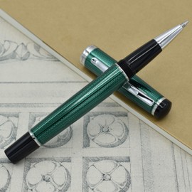 Xezo Incognito Rollerball Pen, Fine Point. Forest Green Color with Pure Platinum Plating. Handcrafted, Limited Edition, Serialized