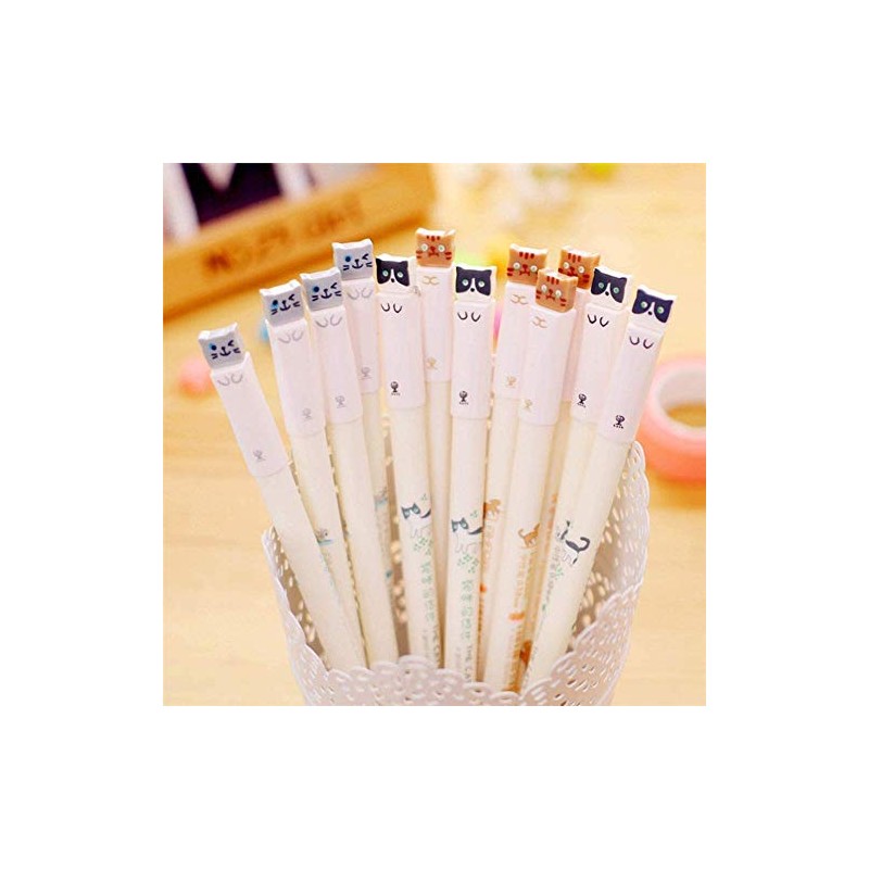 Sencoo 12本パック ブラックゲルインクペン かわいい猫ペン 0.38mm かわいい学生ギフト 学校 賞品 男の子と女の子の誕生日プレゼント