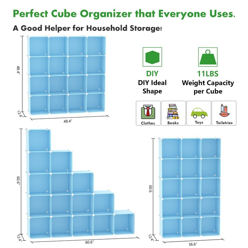 C&AHOME Cube Storage Organizer, 16-Cube Shelves Units, Plastic Storage Cubes,