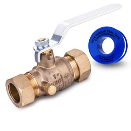 CMI Inc - 1 Inch Compression Brass Ball Valve with Drain, Full Port, Heavy Duty Shut-Off Valve for Water Lines, Inline Plumbing Fitting with Teflon Seal, 600 WOG, Lead-Free, CSA Approved - 1 Pack
