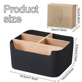 Wooden Desktop Pen, Wooden Desktop Organiser, Multifunctional Storage Box, Desk Stationery Storage Box, Desk Accessories, Jewellery Holder, Drawer Organiser for Office (Black)