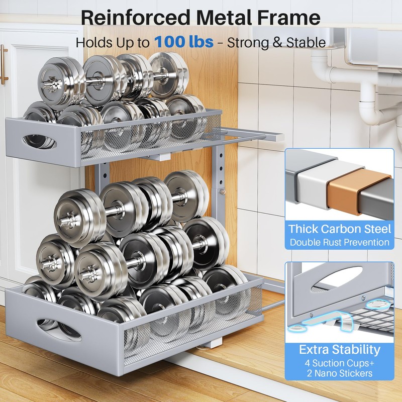 Under Sink Organizer, 2 Pack 2 Tier Pull Out Under