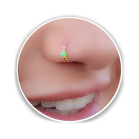Thin 14k Gold Filled Nose Ring - 2 mm Green Opal piercing Nose Hoop - 24 gauge very Thin Nose Hoop Tiny Piercings