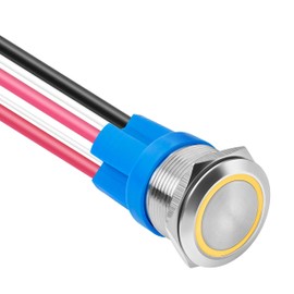 KWONONG LED Momentary Push Button Switch, Stainless Steel, IP67 Waterproof 5-24V 20A 1NO1NC, with Wire Socket Plug (1, Yellow, 22mm)