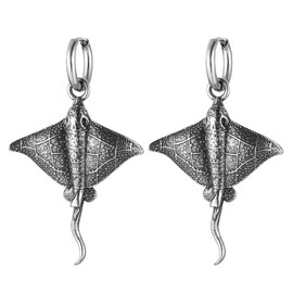 HZMAN Stainless Steel Stingray Dangle Earrings for Men Women Ocean Sea Animal Manta Ray Huggie Hoop Earring Jewelry Gift