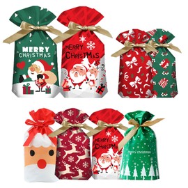 Pack of 40 Christmas Gift Bags, Christmas Gift Bags with Drawstring, Gift Bag Gift Wrapping, for Christmas, Party (Pack of 40)