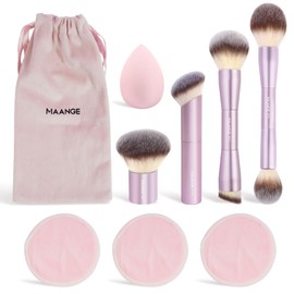 MAANGE MAANGE 9 PCS Makeup Brush Set Foundation Brush Double Makeup Brushes for Blending Liquid Powder Concealer Cream Blush Buffe Contour Make up Brush Kit (Pink)