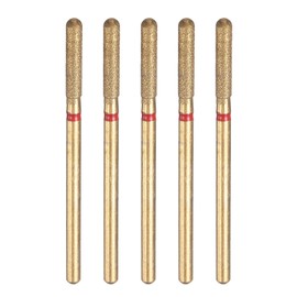 sourcing map 5pcs 200-230 Grits Diamond Grinding Bit 2.6mm Cylindrical Ball Head 2.35mm Shank 12.5mm Length Titanium Plated Stone Sanding Drill Bits Rotary Tool for Nails Grinding Polishing