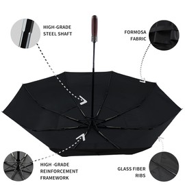 TARENPRO Windproof Folding Travel Umbrella Compact and Strong Luxurious Real Wood Handle Automatic Open Close Vented Double Canopy - Portable Folding Umbrella for Men Women