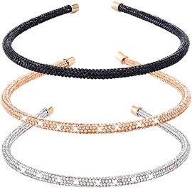 Bouory Rhinestone Thin Headband Glitter Crystal Hairband Sparkly Diamond Head Bands for Women 3PCS (Type A)