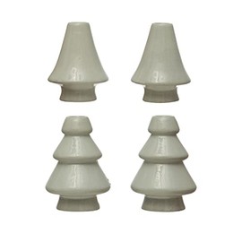 Creative Co-Op Stoneware Tree Taper Candle Holders, White, Set of 4