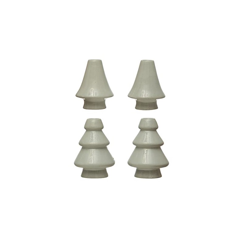 Creative Co-Op Stoneware Tree Taper Candle Holders, White, Set of