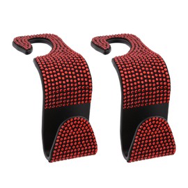 Jaeskeclip 2pcs Car Headrest Diamond Hook, Seat Back Storage Holder Exquisite Portable Semi-Open Type, Used for Coats, Handbags, Garbage Bags, Umbrellas(Red)