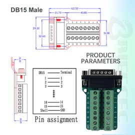 BRIEFCEC DB15 Serial RS232 to 15 Pin Endboard Adapter with Insulation Pad (1 Male)