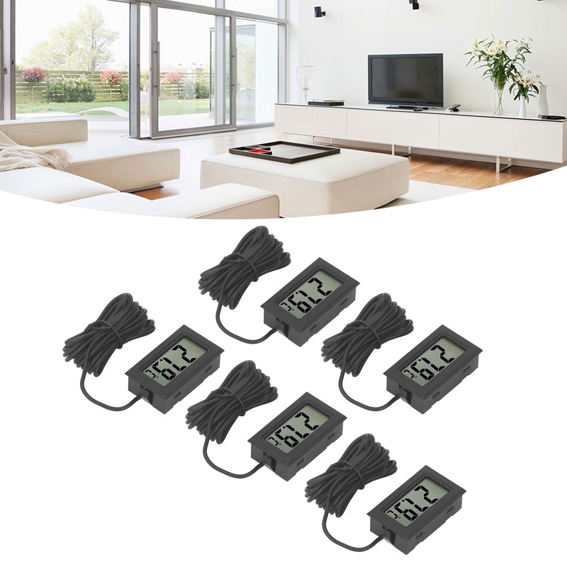 5PCS Electronic Digital Display Thermometer Black Mini Embedded Indoor Digital