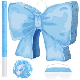 Feifeiya Coquette Blue Bow Piñata Blue Party Piñata Bundle with a Blindfold, Bat and Confetti Birthday Baby Shower Coquette Party Supplies