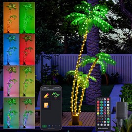 FANCILLUMA 7 FT Lighted Palm Tree Smart App Remote Control Timer Color Changing Artificial Light Up LED Palm Trees for Pool Yard Tropical Christmas Indoor Outdoor Decorations