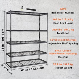Garage Shelving, 5 Tire Storage Shelving Heavy Duty Garage Shelves 3000LBS Load Bearing, Full Metal Shelving Units, Durable Construction, Adjustable Shelves, Easy Assembly, 60''W x 24''D x 78''H