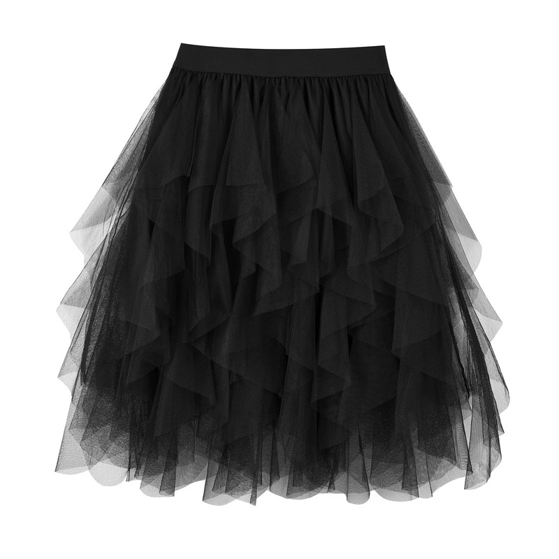 WERFORU Women's Tulle Skirt, A-Black, L