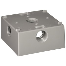 2-Gang Weatherproof Box, Five 3/4 in. Threaded Outlets, Gray