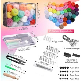 45 Colours Needle Felting Set, Felt Starter Set, Felting Wool Needle Felting Set with Felting Needles and Storage Bag, Felting Wool Set with Felting Wool Tool for Felting Wool Dry Felting DIY Crafts