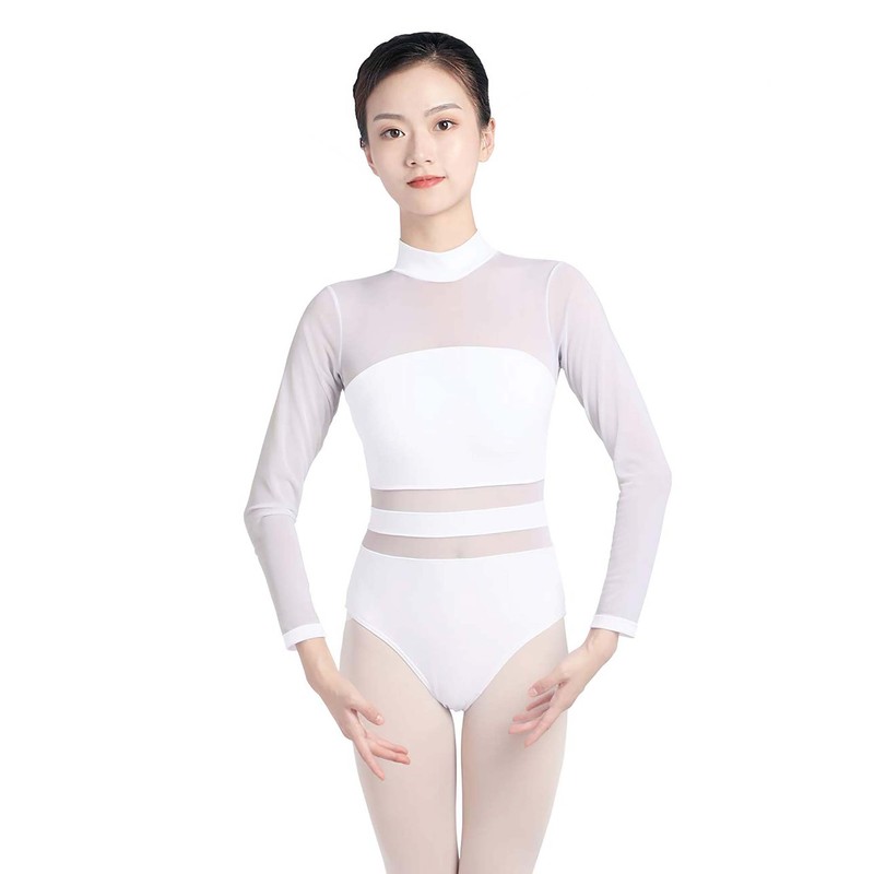 Daydance Turtleneck White Ballet Leotards for Women Dance, Gymnastics, Aerial