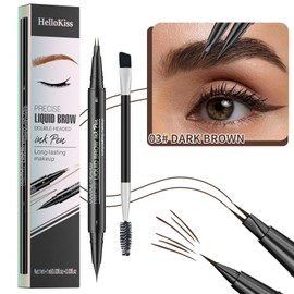 Brow Pencil Dark Brown - Waterproof Eyebrow Pencil - Microblading Eyebrow pen 2-in-1 Dual-Ended with 2-Fork-Tip and Precise Brush-Tip - Create Long Lasting Natural Brows Brow Pencil