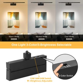 VANoopee 3-Color Dimmable H Track Lighting Heads H Type LED Track Light Heads Modern Ceiling Spotlight Fixtures for Kitchen Wall Art Shop, 3000K 4000K 5000K, Bright Flicker Free 100° CRI90+ Black 24W