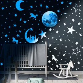 Yurika Glow in the Dark Moon Star Luminous Sticker, Wall Sticker, Stylish, Luminous Sticker, Children's Room Decoration, Fluorescent Sticker, Removable Wallpaper, Glitter, Window Sticker, Kindergarten, Nursery, Ceiling, DIY Interior, Home Decoration, Chr