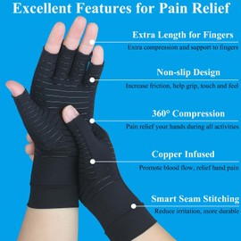 2 pares de guantes de artritis, guantes de compresión de cobre, guantes de mano sin dedos para mujeres y hombres, túnel carpiano, osteoartritis RSI, escritura por computadora y soporte diario (negro, pequeño)
