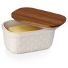 Nucookery Ceramic Butter Dish, Embossed Butter Keeper with Wood Lid