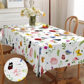 iEvery Floral Tablecloth Wipe Clean Rectangular, Polyester Wipeable Table Cloth Waterproof Garden Table Cover for Kitchen Dinning Party Picnic Patio Outdoor, 110x140cm