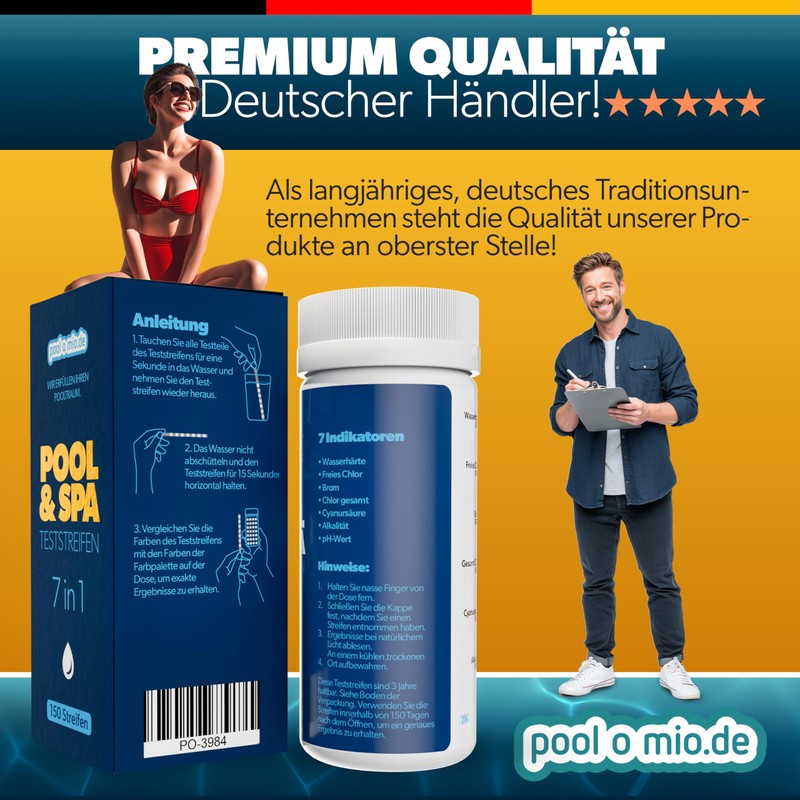poolomio Pool Test Strips 7-in-1, Pack of 150 | Pool