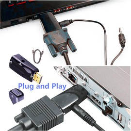 FENGHAISHUN HDMI to VGA Adapter VGA Female to HDMI Male Gold Plated 1080P Connector Converter with 3.5mm Audio Jack Cable 50cm/19.68inch for PC HDTV Desktop Laptop Projector Monitor