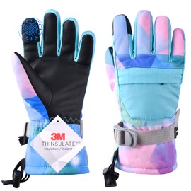 TRIWONDER Kids Winter Snow Ski Gloves Waterproof Touch Screen Cold Weather Gloves Boys Girls Snowboarding Skiing Sport Mittens (Light Blue, XS (7-9 Years Old))