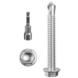 Wensilon (200Pcs) #8×1-1/4" Hex Washer Head Self Drilling Screws, 410 Stainless Steel Metal SheetScrews，TEK Screws, Self Drilling Screws, Self Tapping Screws,Sheet Metal Screws