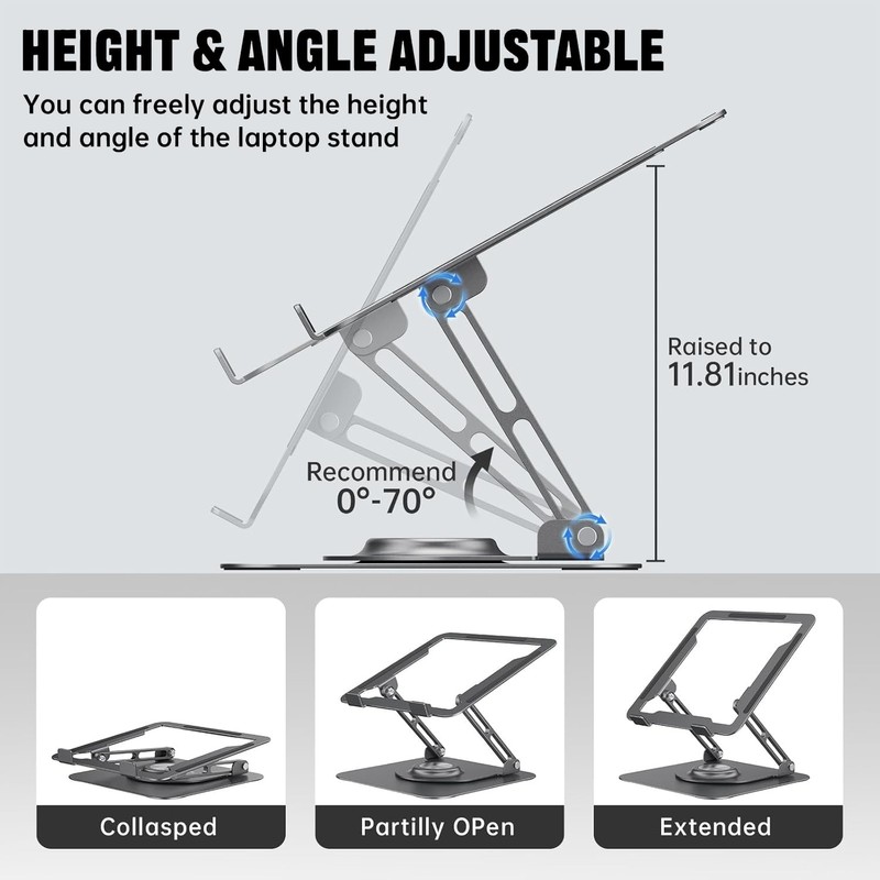 JOYEKY Laptop Stand for Desk, Adjustable Computer Stand with 360°