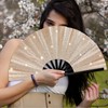 Qyeahkj 2 Pcs Glitter Champagne Gold Hand Fan Large Folding