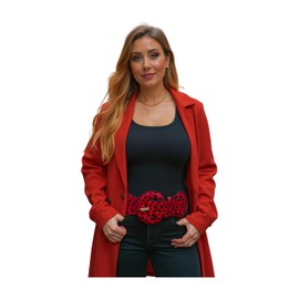 TFJ Women Hip Hop Fashion Elastic Belt Red Animal Print Leopard Cheetah M L XL