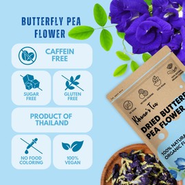 KHWAN’S TEA Butterfly Pea Flower - Premium Dried Blue Butterfly Pea Tea, Herbal Caffeine‑Free, Natural Food Coloring