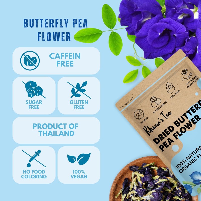 KHWAN’S TEA Butterfly Pea Flower - Premium Dried Blue Butterfly