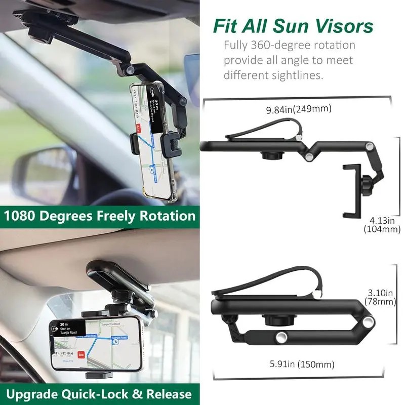 360° Rotating Multi-Function Sun Visor Phone Holder – 1080° Universal,