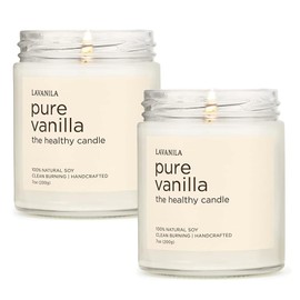 Lavanila Pure Vanilla Scented Natural Soy Candle (2-Pack) - Handcrafted, Clean Burning 50 Hour Burn Time, 7 oz Each