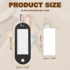 uxcell 40pcs Plastic Key Tags, Keys Ring Tag Identifier Keychain with Split Ring Labels Window for Luggage ID Name Pet Tags, Black